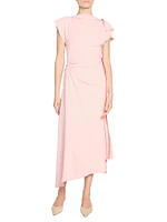 Gathered Asymmetric Midi-Dress