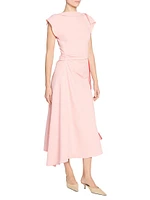 Gathered Asymmetric Midi-Dress