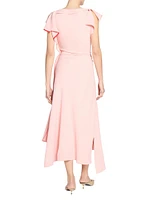 Gathered Asymmetric Midi-Dress