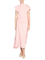 Gathered Asymmetric Midi-Dress