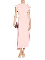 Gathered Asymmetric Midi-Dress