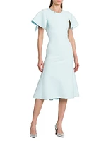 Embellished Flutter-Sleeve Midi-Dress