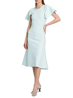 Embellished Flutter-Sleeve Midi-Dress