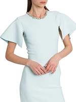 Embellished Flutter-Sleeve Midi-Dress
