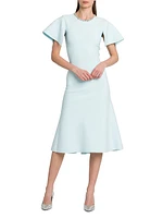 Embellished Flutter-Sleeve Midi-Dress