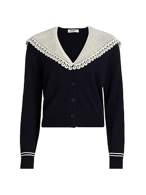 Marie Embroidered Wool Knit Cardigan
