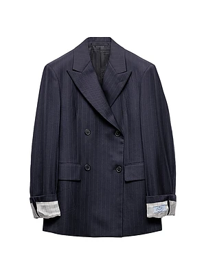 Double-Breasted Pinstriped Wool Jacket