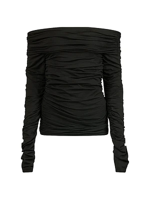 Maria Ruched Stretch-Cotton Off-The-Shoulder Top