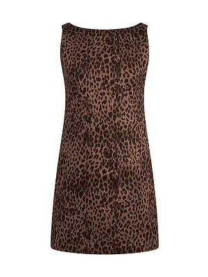 Aurora Leopard Print Stretch-Cotton Shift Minidress
