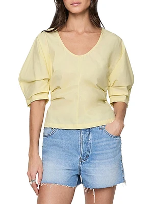 Naomi Pleated Puff-Sleeve Cotton Blouse
