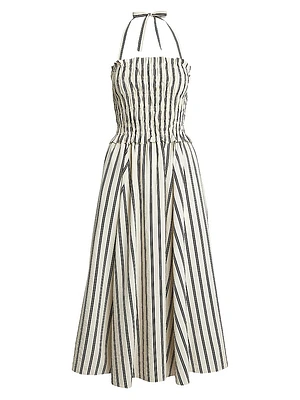 Striped Silk-Blend Midi-Dress