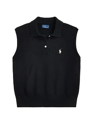Cropped Sleeveless Polo Sweater