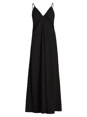 Hammered Silk V-Neck Maxi Dress