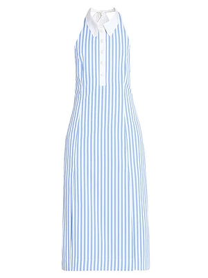 Striped Cotton Poplin Knee-Length Shirtdress