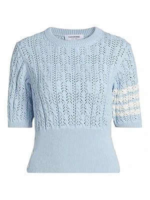Pointelle Cable Stitch Short-Sleeve Sweater