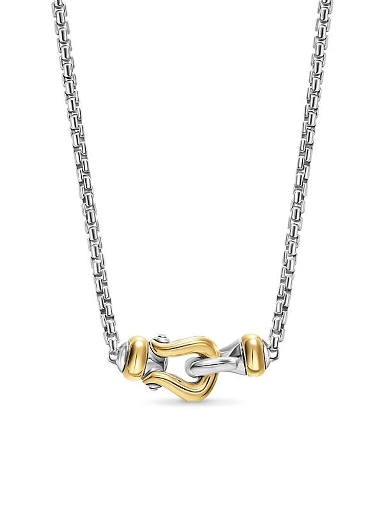 Petite Buckle Necklace in Sterling Silver with 14K Yellow Gold, 16.3MM