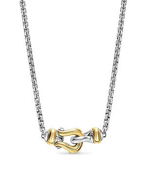 Petite Buckle Necklace in Sterling Silver with 14K Yellow Gold, 16.3MM