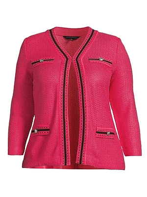 Plus Contrast Knit V-Neck Jacket