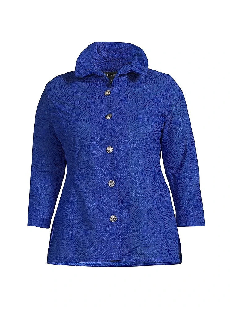 Plus Embroidered Medallion Stand-Collar Jacket