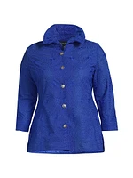 Plus Embroidered Medallion Stand-Collar Jacket