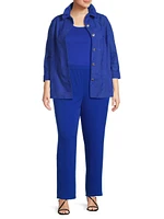 Plus Embroidered Medallion Stand-Collar Jacket