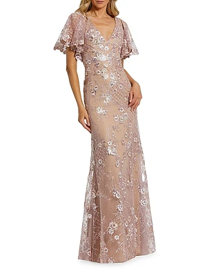 Embellished Lace V-Neck Gown