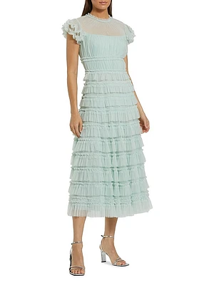 Mesh Ruffled Midi-Dress