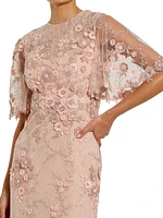 Embellished Lace Flutter-Sleeve Gown
