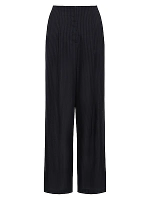 Carries Pinstriped Wool-Blend High-Rise Wide-Leg Pants