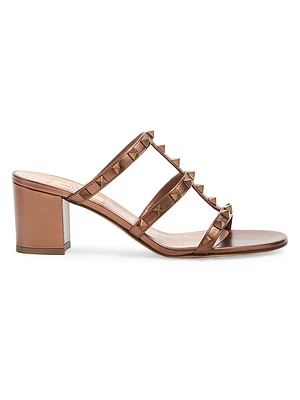 Rockstud 60MM Metallic Calfskin Leather Slide Sandals