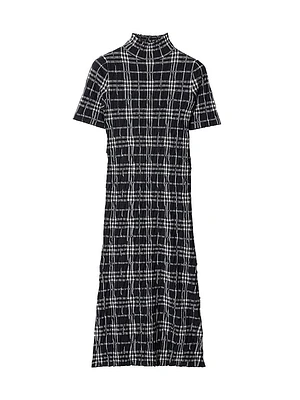 Check Wool-Blend Midi-Dress