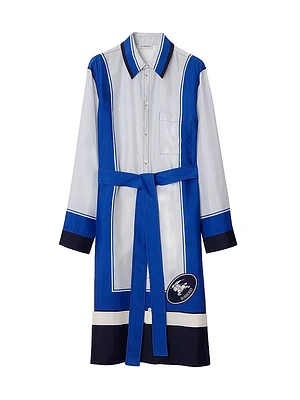 Knight Stamp Silk Midi-Shirtdress