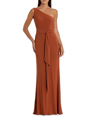 Ieena 1 Jersey One-Shoulder Tie-Waist Gown