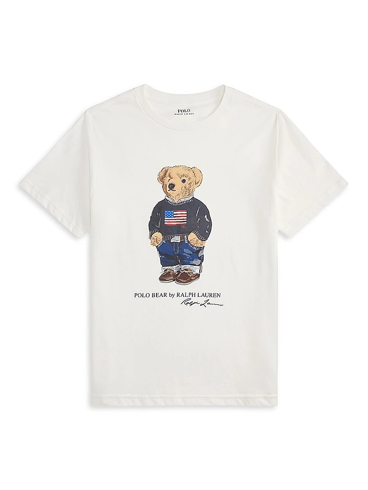 Little Girl's & Polo Bear American Flag T-Shirt