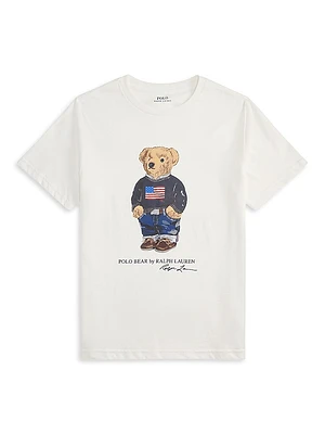 Little Girl's & Polo Bear American Flag T-Shirt