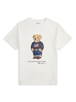 Little Girl's & Polo Bear American Flag T-Shirt