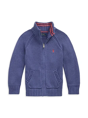 Little Boy's & Cotton Raglan Zip-Up Sweater Jacket