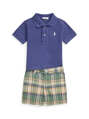Baby Boy's Mesh Polo Shirt & Madras Shorts Set