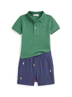 Baby Boy's Mesh Polo Shirt & Shorts Set
