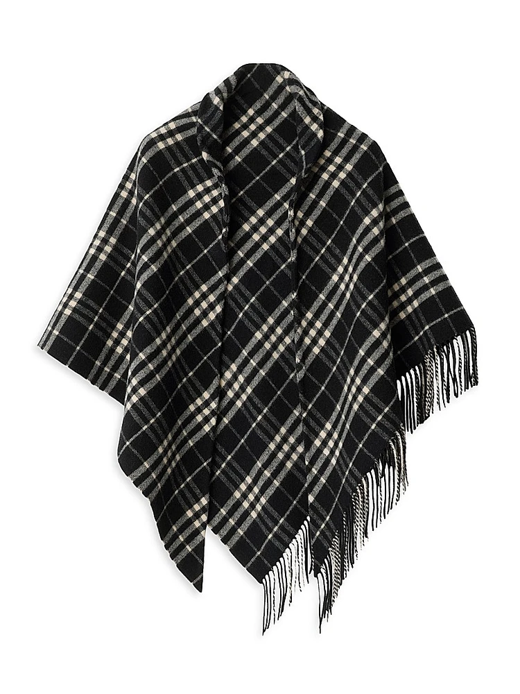 Check Wool-Cashmere Cape