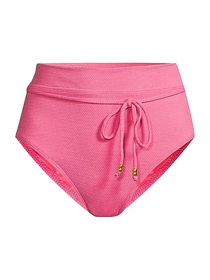 Belted Metallic High-Waisted Bikini Bottom