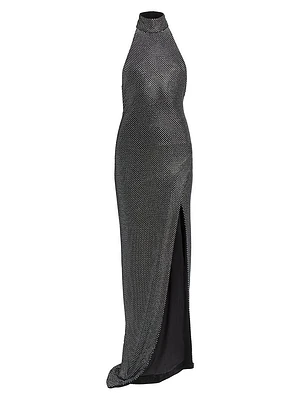 Strass-Embellished Halterneck Gown