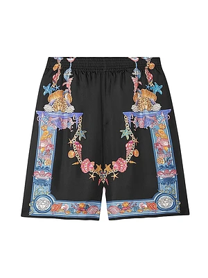Coral Theatre Print Silk Shorts