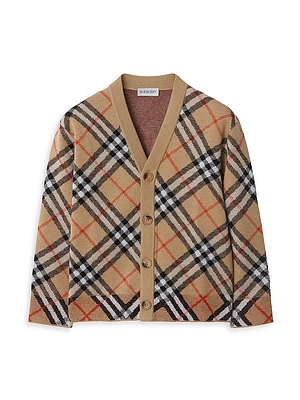 Baby's, Little Kid's & Wool Check Knit Cardigan
