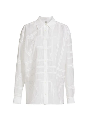 Monogram-Embroidered Cotton-Silk Button-Front Shirt