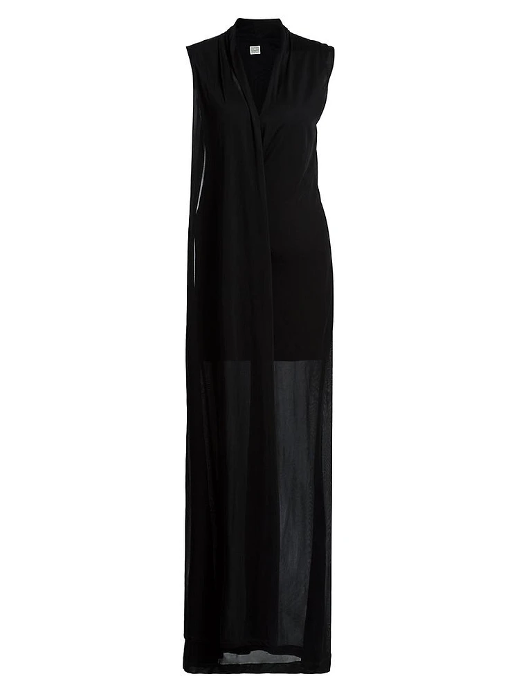 Stretch-Jersey Draped Scarf Maxi Dress