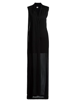 Stretch-Jersey Draped Scarf Maxi Dress