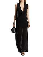 Stretch-Jersey Draped Scarf Maxi Dress
