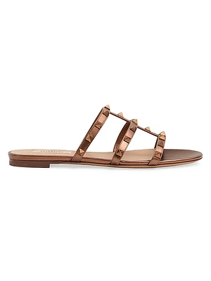 Rockstud Flat Metallic Nappa Slide Sandals