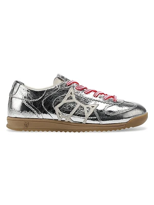 Exposuree Silver Crinkle Metallic Leather Sneakers